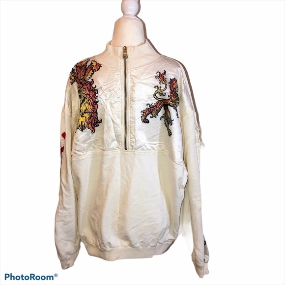 Lily Farouche Sweaters - Vintage 80’s LILY FAROUCHE 1/4 Zipper Dragon Print Pullover Sz L